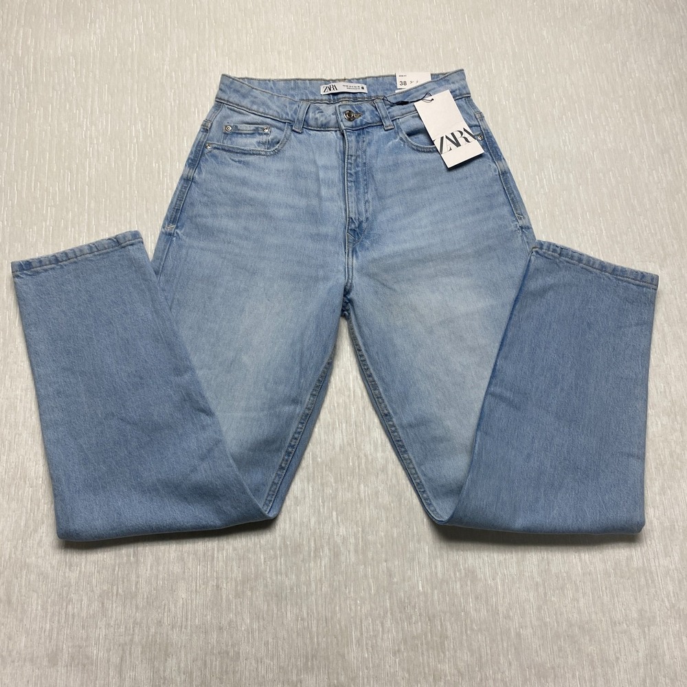 Zara Mom Fit Ankle Jeans High Rise Womens 6 Blue Slim Light Wash 7223/022/406